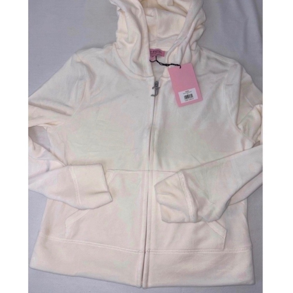 Juicy Couture‎ Velour Hoodie Medium Oyster NEW Rhinestone Logo J-Pull Zip Up